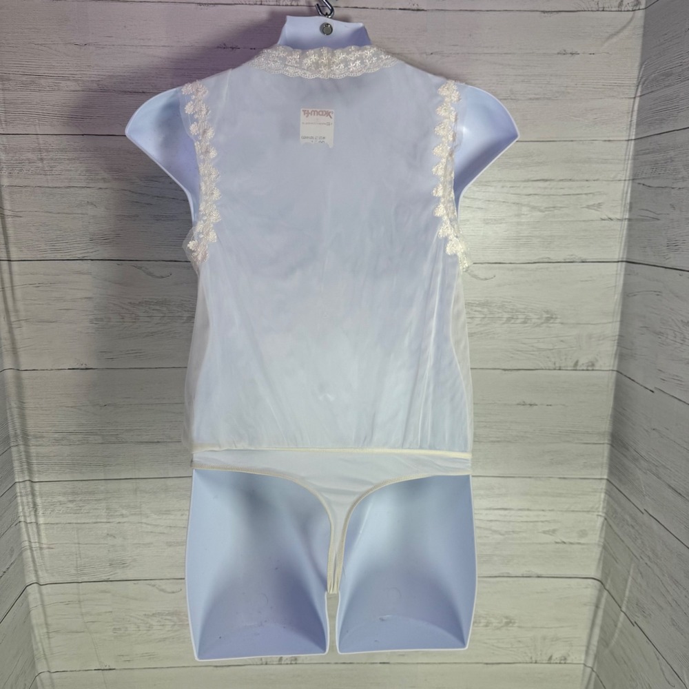 Intimately Free People Ivory Lace Bodysuit Sheer Ruffle Medium Coquette boho - Picture 3 of 12